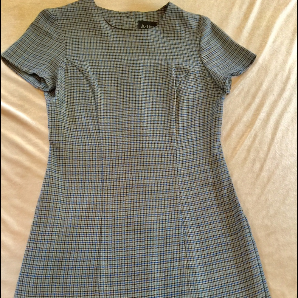 A-List  Preppy checkered blu grn blk grey dress